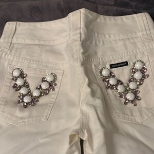 Dolce & Gabbana White Jeans With Embellished Detail